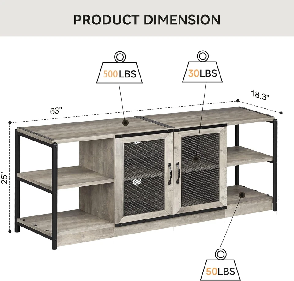 Soporte de TV para TV de 65 pulgadas Entretenimiento de granja con gabinete de almacenamiento y puerta de malla Foto 1 de 1
