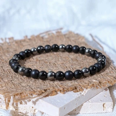 Pulsera Gema Triple Protección Turmalina Negra Ónix Obsidiana Pulsera Elástica Foto 1 de 4