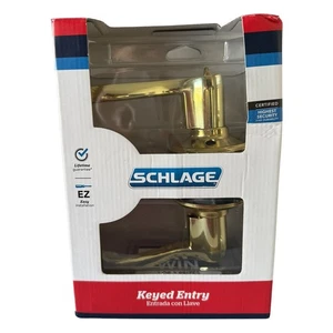 Schlage Keyed Entry Set Bright Brass FLAIR LEVER F51 V FLA 505 NIB - Picture 1 of 8