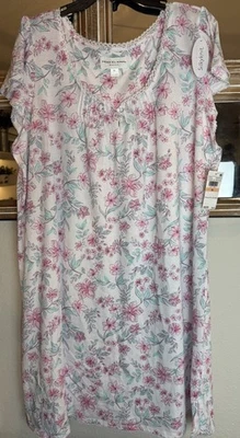 MISS ELAINE, NEW WOMEN'S PINK MINT FLORAL COTTON CAP SLEEVED NIGHTGOWN, SIZE 2X - Image 1 of 4