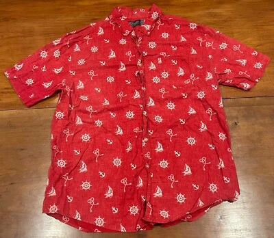 RetroFit Mens XL Red Sailor Themed Hawaiian Shirt Distressed Look - Image 1 of 4