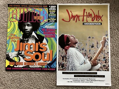 Lote de póster promocional Jimi Hendrix Guitar World Woodstock Foto 1 de 4
