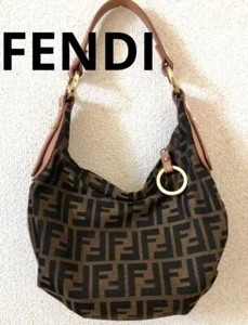 FENDI Zucca Croissant Shoulder Bag Handbag Brown Pink Canvas Authentic - Picture 1 of 10