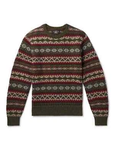 RRL Maglione Girocollo Pullover Marrone Lana di Alpaca Fair Isle Uomo M Medium - Foto 1 di 5