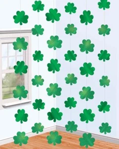 6 x EXTRA LONG Shamrock Irish St Patrick's Day Party Hanging String Decorations - Picture 1 of 2