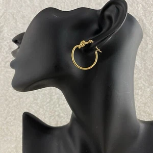CARLEE Round Hoop Knotted Chunky Huggies Hoops Earrings - Picture 1 of 5