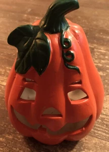 Zucca ceramica vintage Halloween Jack O Lanterna portacandele tea light - Foto 1 di 7