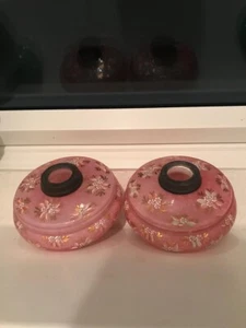 Atemberaubendes Paar antike viktorianische Cranberry Glas Öllampe Schrift/Resevoir - Bild 1 von 5