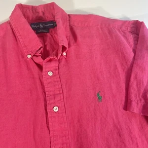 Polo Ralph Lauren Shirt Mens Medium Blake 100% Linen Pink Short Sleeve Button - Picture 1 of 5