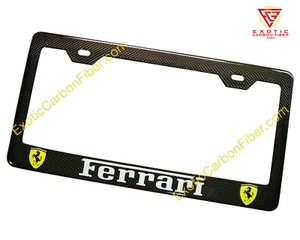 Ferrari White Text and Shield Carbon Fiber license Plate Frame 1x1 Gloss - Imagen 1 de 2