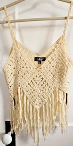 Lulus women Sz Medium beige crochet top fringe 100% Acrylic - Picture 1 of 7