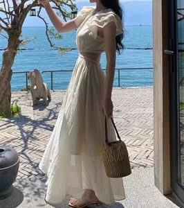 ZIMMERMANN IVORY ANNEKE RUFFLE CUT OUT Midi DRESS Metallic SIZE 3 Au 14 US 10 - Picture 1 of 24
