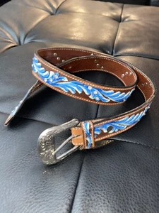 Cintura donna Ariat in pelle blu e marrone lunga 41 pollici - Foto 1 di 12