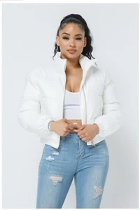 Black White Puffer Bubble Crop Jacket Fashion Short Coat - Picture 1 of 26
