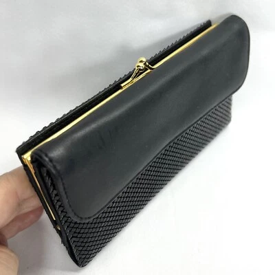 Cartera sin asas de cuero de malla metálica negra Whiting & Davis de colección bloqueo de beso formal graduación Foto 1 de 4