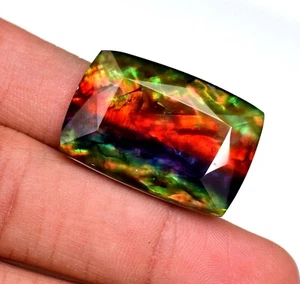 Natural Ammolite Gemstone Red Green Faceted Cushion Cut Huge 32.75 Ct TREATED - Picture 1 of 5