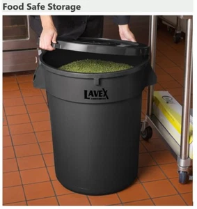 32 Gal Heavy Duty Black Garbage / Trash Can with Lid & Handles - Picture 1 of 7