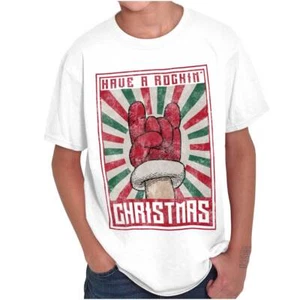 Rock N Roll  Xmas Have A Rockin Christmas Youth Crewneck T Shirts Boy or Girl - Picture 1 of 7