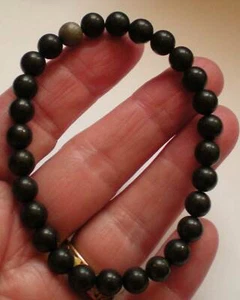Shungite with Gibeon Meteorite Bead 6 mm  Elastic Bracelet j3176 - Picture 1 of 3