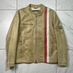 Belstaff Gold Label Brad Pitt Worn Leather Jacket M Beige Red White Stripe - Picture 1 of 9