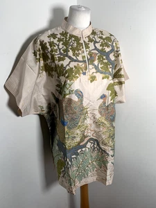 Handmade Thai silk blouse top L XL VGC boxy silk floral tunic pattern print - Picture 1 of 10