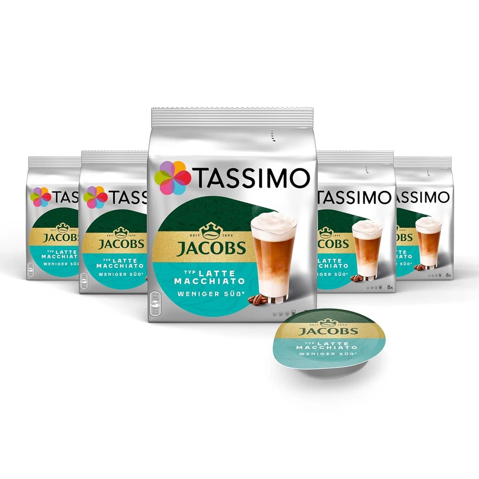 Tassimo Jacobs Type Latte Macchiato Capsules Less Sweet 5 x 8 Pads 40 Coffee Cap - Bild 1 von 4