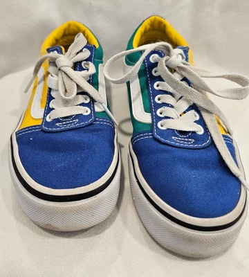 Vans Unisex Yellow Green colorblock canvas low-top sneakers Kids size 13 — 第 1/4 张图片