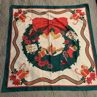 Bufanda Vintage Poliéster Italia 30” Cuadrado Paz en la Tierra Corona Cono de Pino Navidad Foto 1 de 4