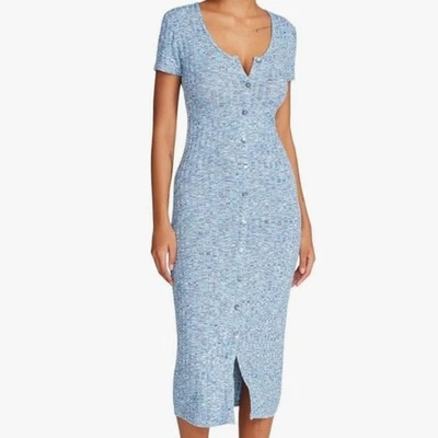 Vestido Steve Madden A Long Story Tejido Azul Tinte Espacial Imitación Botón Frontal Pequeño Nuevo con Etiquetas Foto 1 de 4