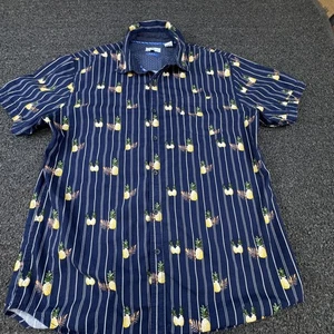 Michael Brandon Shirt Mens Large Pineapple Stripe Short Sleeve Slim Fit Summer - Picture 1 of 11