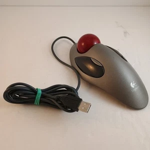 Logitech T-BC21 USB Optical Marble Mouse Trackball Ball Ergonomic Wired Tested - Picture 1 of 5