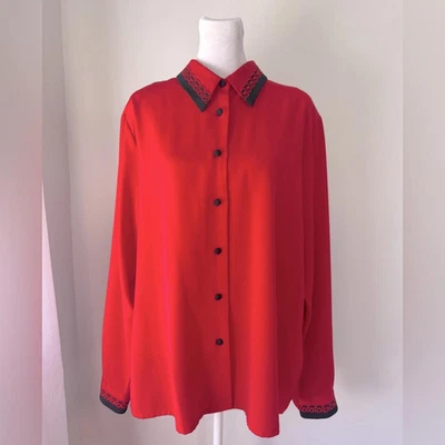 Vintage ‘90s Yves St. Clair Red & Black Collared Button Down Blouse - Image 1 of 4