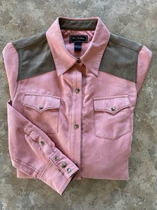 BIT & BRIDLE Womens S Salmon Western Faux Suede Snap Front Long Sleeve Shirt - Picture 1 of 6