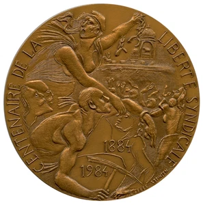 FRANKREICH 1984 LIBERTE SYNDICALE 100 JAHRE BRONZE MEDAILLE 72MM 181G - Bild 1 von 4