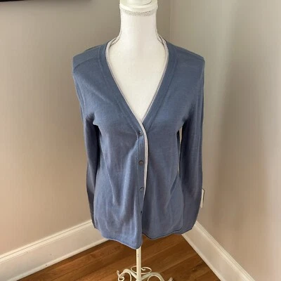 Fresh Produce Womans Blue Cotton Linen Long Sleeve Thin Cardigan Sweater Medium - Image 1 of 4