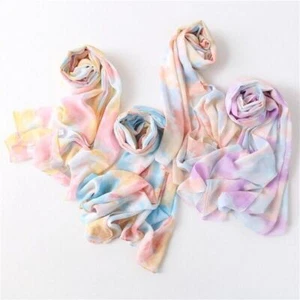 Women Chiffon Hijab Scarf Muslim Bandana Tie-Dye Printed Shawl Soft Head Wrap - Picture 1 of 14