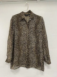 Liz Claiborne Damen Bluse Größe 8 Leopard Tiermotiv durchsichtig Langarm - Bild 1 von 6