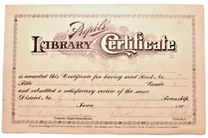 1903 Pupil's Library Certificate - Linn County, Iowa - Picture 1 of 4