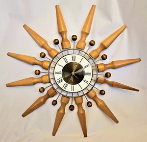 Vtg 60s Seth Thomas 24" Starburst Starflower Wall Hanging Clock MCM Atomic Era - Picture 1 of 6