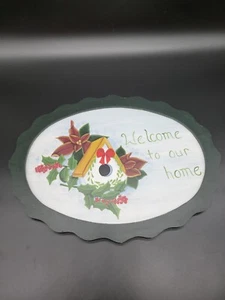 Vintage "Welcome to Our Home" Sign Christmas Poinsettia Hand Painted - Picture 1 of 10
