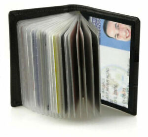 RFID Black Leather Business Card ID Holder Plastic Insert Organizer Wallet