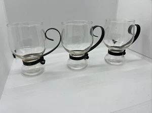 Antique Set Of 3 Federal Glass Co. Cappuccino Mugs w/ Metal Handles Art Deco - Picture 1 of 7