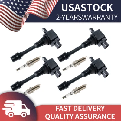 4X Ignition Coils & Spark Plugs For 2002-2006 Nissan X-Trail Sentra Altima UF350 Foto 1 de 4