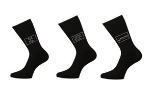 LUXURY BLACK COTTON WEDDING SOCKS Titled Groom,Best Man,Usher etc 15 Titles - Picture 1 of 8