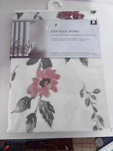 NEW Envogue Fabric Shower Curtain Floral Pink Green 100% Cotton OEKO-TEX - Bild 1 von 7