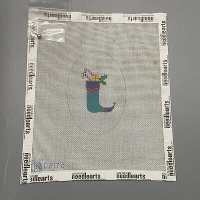 Beau Geste Needlepoint Handpainted Canvas Filled Stocking Ornament w/ Bell - Image 1 of 4