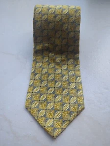 Donna Karan Italian Silk Tie Nexk Gold Yellow Gray Blue Geometric Pattern - Picture 1 of 6