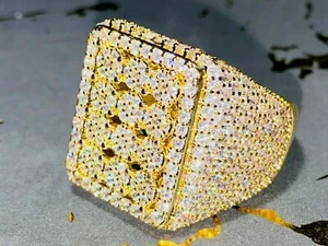 Pinky Mens Rectangle Hip Hop Ring 1.5ct Iced CZ bling 14k Gold Finish Sizes 6-12 - Picture 1 of 9