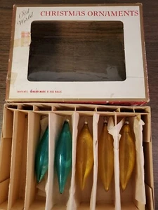 Vintage Old World Icicle Glass Christmas Ornaments Green Yellow - Picture 1 of 12