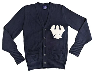 Maglione cardigan vintage Dress Code New York con toppa Varsity bianco navy unisex sm - Foto 1 di 7